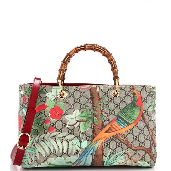Gucci Handbags - Gucci Bamboo Shopper Tote Tian Print GG Coated Canvas Medium Brown, Print